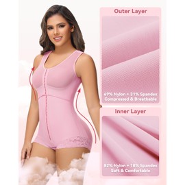SHAPSHE Fajas Colombiana Reductora y Moldeadora Body Shaper BBL Faja Postparto Tummy Control Butt Lifter Compression Garment Shapewear for Women Pink XL