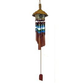 Chesapeake Bay 36" Bamboo Birdhouse Wind Chime with Blue, Green and White Stripes 23800