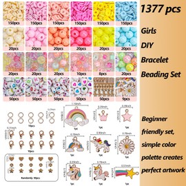 1377pcs Friendship Bracelet Making kit, 24 Colours Jewellery Making Kits for Girls, Rainbow Pastel Letter Pendant Clay Beads, DIY Arts Craft Kits for Kids Age 4-9, Gifts for Teenage Girls