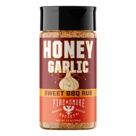 Fire & Smoke Society Honey Garlic BBQ Rub | BBQ Seasonings and Rubs for Smoking and Grilling | Pulled Pork Ribs Chicken, Burgers, Dry BBQ Rubs and Spices | Honey Garlic, Brown | M 6.5 oz