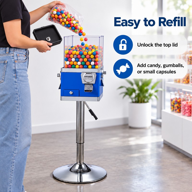 4 Compartment Coin Operated Candy Vending Machine with Adjustable Stand
