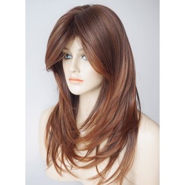 Long Layered Shoulder Length wig cowboy copper hair Brown Ombre Synthetic Hair Fiber Highlight Multicolor Wigs for White Women (3324)