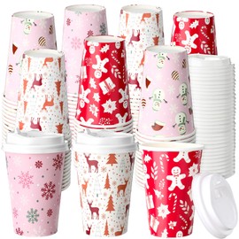 120 Pack Christmas Disposable Cups with Lid 12oz Hot Drink, Cute