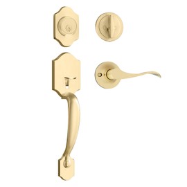Haidms Gold Front Door Handle and Deadbolt Set, Front Door Lock Set, Gold Entry Door Locksets with Deadbolt Single Cylinder, Exterior Door Handle with Reversible Handle Lever