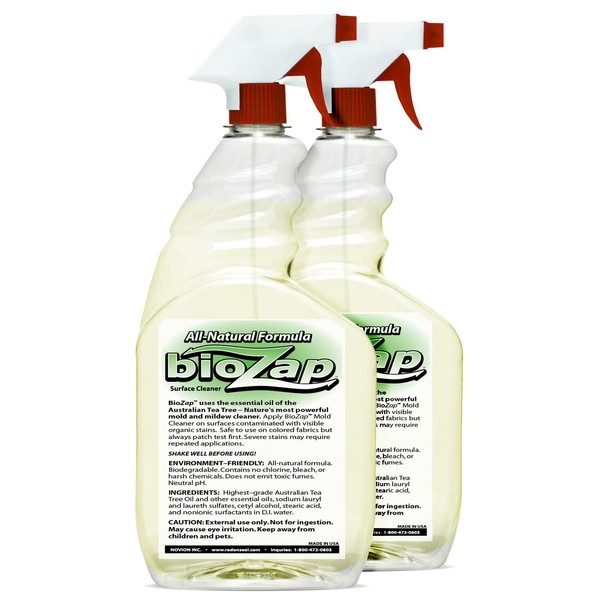 BioZap Spray Cleaner (2-Pack) - The Power of Australian Tea Tree Oil. All-Natural Formula. No Fragrances. Safely Cleans & Deodorizes. Furniture, Clothing, Basements, RVs, Boats, and More