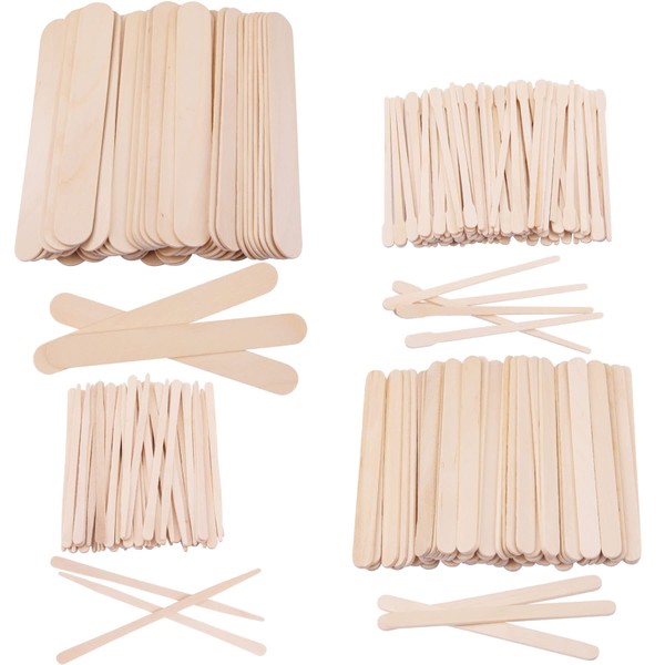 BQTQ 260 Pieces Wooden Spatulas for Hair Removal, Spatula Wood Waxing Sticks Wooden Sticks Wooden Mouth Spatula Wax Spatula for Hair Removal Crafts, 4 Styles