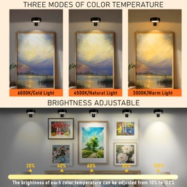 Maooght 3 Pack Black Picture Lights for Wall,Rechargeable Battery Operated Picture Frame Light, LED Wall Lights for Pictures with 3 Lighting Modes,Magnetic Art Display Light with Remote Dimmable Timer