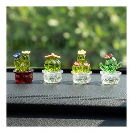 4 PCS Crystal Cactus Car Dashboard Decoration, Mini Interior Ornament