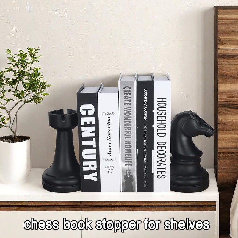 Carchistan Chess Bookends Novelty Book Holders, Decorative Book Ends Modern