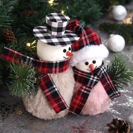com-four® snowman pair size L, sweet Christmas decoration, ideal as a table decoration for Advent, beautiful decorative figures for inside (red-green - L)
