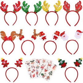 Faburo 10pcs Christmas Headbands Reindeer Antler snowman Headbands Christmas sticker for Christmas Holiday Party 10 styles