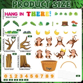 gisgfim Summer Jungle Monkey Countdown Bulletin Board Set End of School Year Classroom Decoration Jungle Monkey Paper Cutouts for Back to School Semester End Tree Wall Chalkboard Decor Teacher Supply