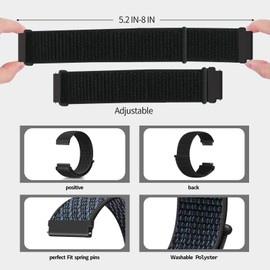Ecogbd Nylon Replacement Strap 16mm 18mm 19mm 20mm 22mm, Quick Release Sport Watch Straps for Women Men, Soft Fabric Adjustable Breathable Loop Watchband