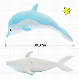 RYOLOY Dolphin Stuffed Animals Cuddle Pillow,39.37" Giant Stuffed Plush Animal Pillow Soft Marine Ocean Plush Dolphin Gifts for Every Age (Blue 39.37in/100cm)