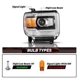 Bingbingmotor BRYGHT Fits for 2014 2015 2016 2017 2018 GMC Sierra 1500 Base/Denali/SLE/SLT 15-19 2500 3500 HD Headlight Assembly [NON LED DRL TYPE] Projector Factory OE Style Replacement Pair Set
