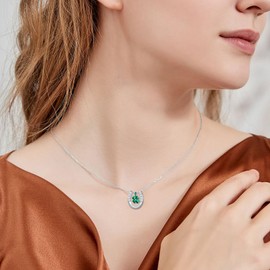 Lattd 4 Leaf Clover Necklace 925 Sterling Silver Green Clover Pendant Jewelry for Women Christmas Birthday Gifts, Sterling Silver, Cubic Zirconia