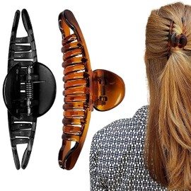 BIRDWARE Big-Size Multi Color Imported Acrylic Material Stone Butterfly hair Clips For Women (Pack of 2 Pc, Shell/Black Colour, T-Shape) | hair clutchers | hair claws