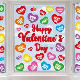 Valentines Day Window Clings Decorations Valentines Candy Heart Window Stickers BE Mine Hug ME Conversation Heart Window Decals Valentine's Day Decor for School Classroom Home Wedding Party Supplies