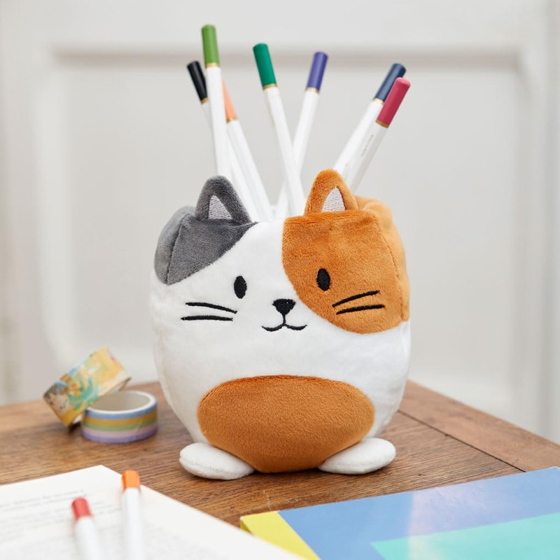 balvi Pencil Holder Fluffy Kitty Calico Colours White, Brown and