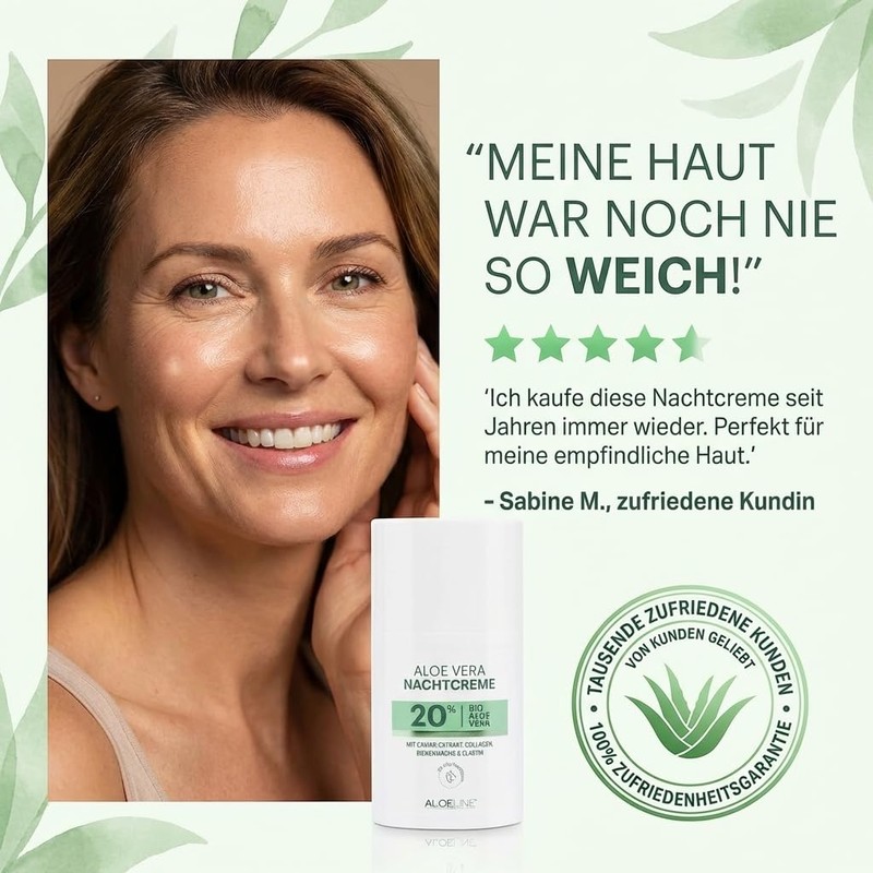 ALOE Line Night Cream with 20% Organic Aloe Vera, Vitamin