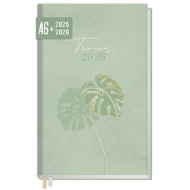 Häfft® Chäff-Timer Mini Pocket Calendar 2025/2026 A6+ "Green Monstera" Small with 1 Week on 2 Pages, Weekly Planner, Calendar, Organiser - Sustainable and Climate Friendly