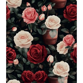 Vintage Floral Wallpaper Peel and Stick, Red/Pink Rose Garden Contact Paper, Boho Wall Paper Self Adhesive Waterproof Removable for Girl Bedroom Bathroom Shelves Cabinet Drawer Table 17.5" x 118"