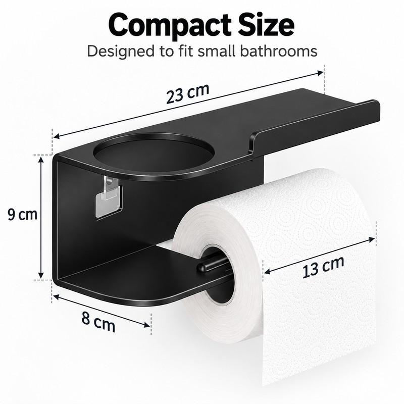 Wall-Mounted Toilet Paper Holder with Shelf – Carbon Steel Bathroom