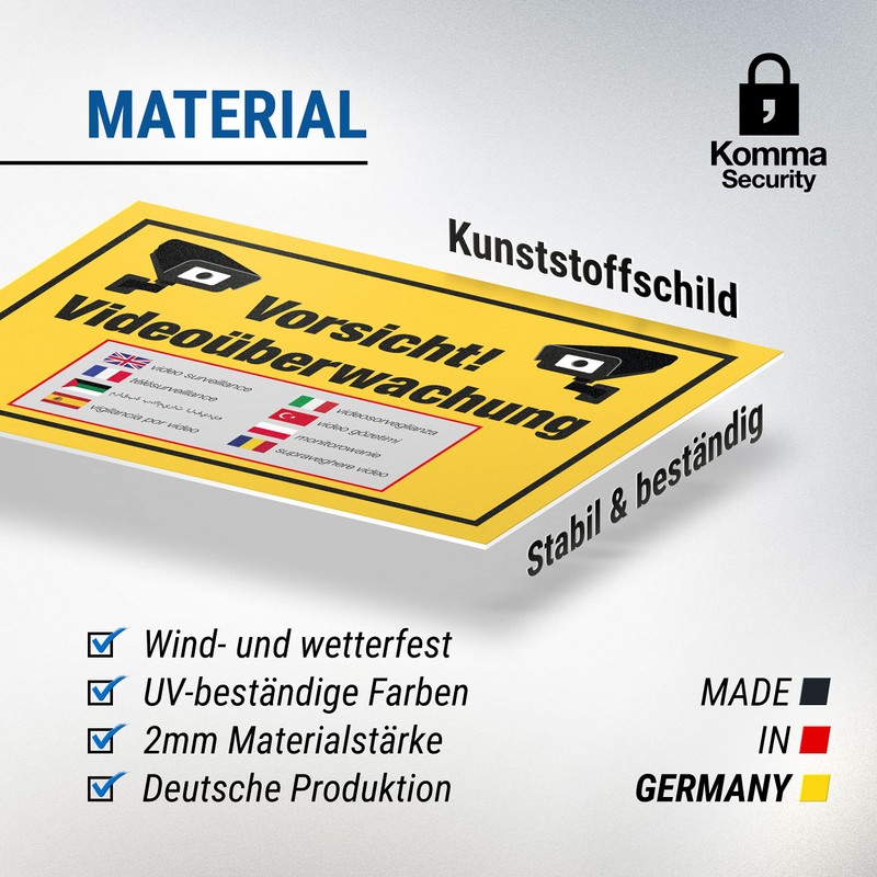 Komma Security Caution Video Surveillance Sign 30 x 20 cm