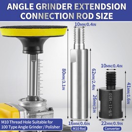 Gnellkoor Angle Grinder Extension Rod 3/8" M10 Thread Shaft Connecting Kit 8PCS for 100 Type Angle Grinder & Polisher Attachments with Fixed Wrench, Converter Female to M10 Male and Flange Nut Set