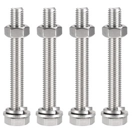 TOP-VIGOR 4Pcs M10 x 80mm Hex Head Screws Bolts, Nuts, Flat & Lock Washers Kits, 304 Stainless Steel Fully Thread Hexagon Bolts for DIY Bike Motorcycles Repair