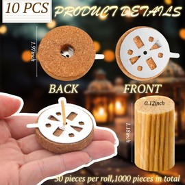 Conelist 1010 Pcs Beeswax Candle Wicks and Cork Floats for Orthodox Vigil Oil Lamps Floating Wicks for Oil Candles Candle Wick with Cork Floats for Home Church Altar Prayer Corner