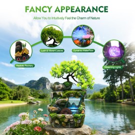 Tabletop Waterfall Fountain with Flowing Water & LED Lights – Indoor Resin Rockery Desk Fountain for Home, Office, Bedroom Relaxation & Decoration, Mini Desktop Water Featur