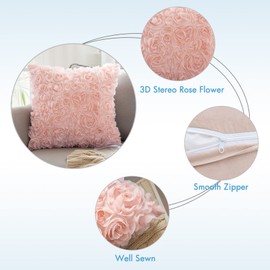 MIULEE 3D Decorative Romantic Stereo Chiffon Rose Flower Pillow Cover Solid Square Pillowcase for Sofa Bedroom Car 18x18 Inch 45x45 Cm Peach Pink Valentines Day