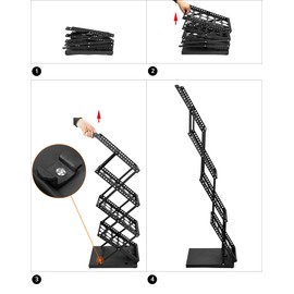 QWORK Magazine Brochure Display Rack Stand, 4 Pocket Foldable Literature Catalog Rack Book Holder Tradeshow Display Stand, for Office Store and Exhibition Trade Show (Black)