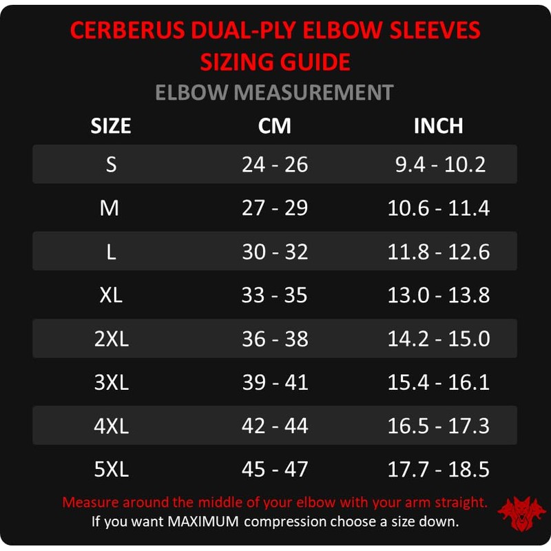 CERBERUS Strength Doppellagige Ellenbogenbandagen, Größe M 27–29 cm, 1 Paar