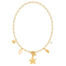 Biuwos Gold Summer Charm Necklace for Women Starfish Seashell Necklace Vacation Beach Jewelry