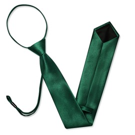 YOHOWA Emerald Green Zipper Ties for Men Solid Pre-Tied Tie with Tie Clip Extra Long Adjustable Necktie Pocket Square Set