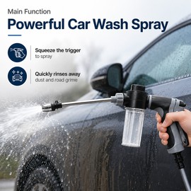 Car Wash Water Gun for Garden Hose – Adjustable Long-Reach Spray Nozzle with 360° Swivel Inlet for Cars, Patio & Yard
