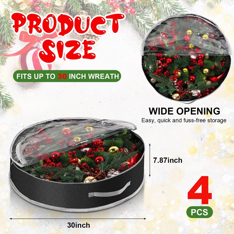 Aliceset 4 Pack Christmas Wreath Storage Containers, Ornament Garland Storage