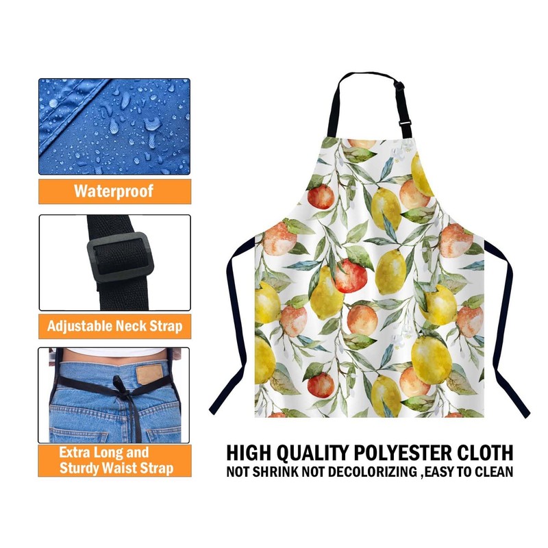 BGBDEIA Watercolor Lemon Pattern Apron Adjustable Neck Bib Apron for