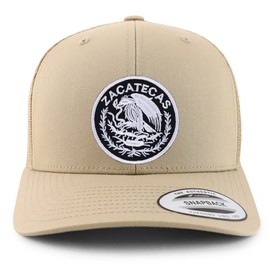 Trendy Apparel Shop Zacatecas Mexico Patch 6 Panel Trucker Mesh Cap - Khaki - White Patch