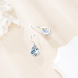 Hummingbird Earrings Sterling Silver Moonstone Hummingbird Dangle Earrings Cute Teardrop Bird Jewelry Gifts for Women Mom