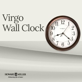 Howard Miller Virgo Wall Clock - Round Analog Clock, Battery Operated with Quartz Movement, Sturdy Metal Frame, Modern Display, Easy-to-Read Numerals - Ideal for Kitchen, Bedroom, & Living Room Decor