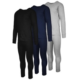 Andrew Scott Mens 6 Piece Set Base Layer Long Sleeve + Long Pant Thermal Underwear Set (1 & 3 Pack Mix Match Options) (Small, 3 Sets/6 Piece - Black/Grey/Navy)