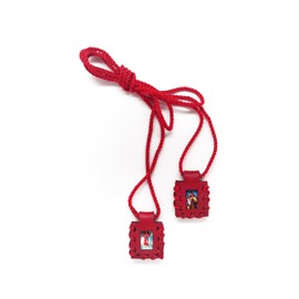 Sacred Catholic Mini Scapular Red Leather Handmade of Sacred Heart of Jesus, Sacred Virgin of Carmen, Sacred Virgin of Guadalupe and St. Michael Archangel. 1.3cm x 1.5cm by Zaraleas