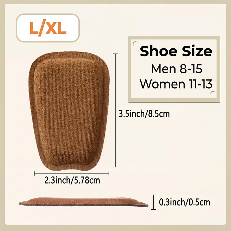 8 Pairs Shoe Tongue Pads, Non Slip Cushion Inserts,Brown,L