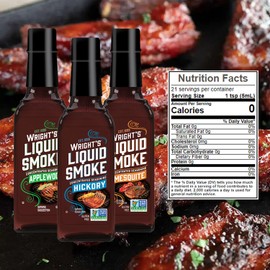 Wright's Liquid Smoke - Hickory, Applewood, and Mesquite Flavors - Highly Concentrated Liquid Smoke Flavoring for Cooking - Gluten-Free and Non-GMO Project Verified - With Bonus Measuring Spoon