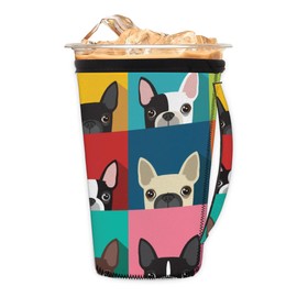 Cute Reusable Iced Coffee Cup Sleeve Dog Puppy Neoprene Insulated Sleeves Cup Holder with Handle Tumbler Sleeve Insulator Sleeves for Cold Hot Drinks Beverages 24-28oz