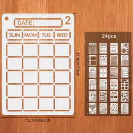 MWOOT 24Pcs Drawing Painting Template Craft Stencil Set,Journal Notebook,Scrapbook Craft Stencils,Reusable Shapes Stencils Scale Templates for Card making,DIY Albums(12.7x17.8CM)