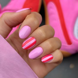 24Pcs Fake Nails Pink Press on Nails Short Almond False Nails Glossy Full Cover Nails Press Ons Glow in the Dark Glue on Nail Reusable DIY Stick on Nail for Women and Girls